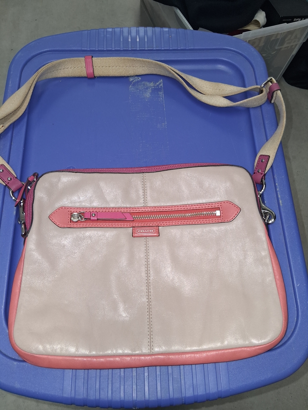 Coach Pink and Coral Leather Crossbody with Canvas Strap